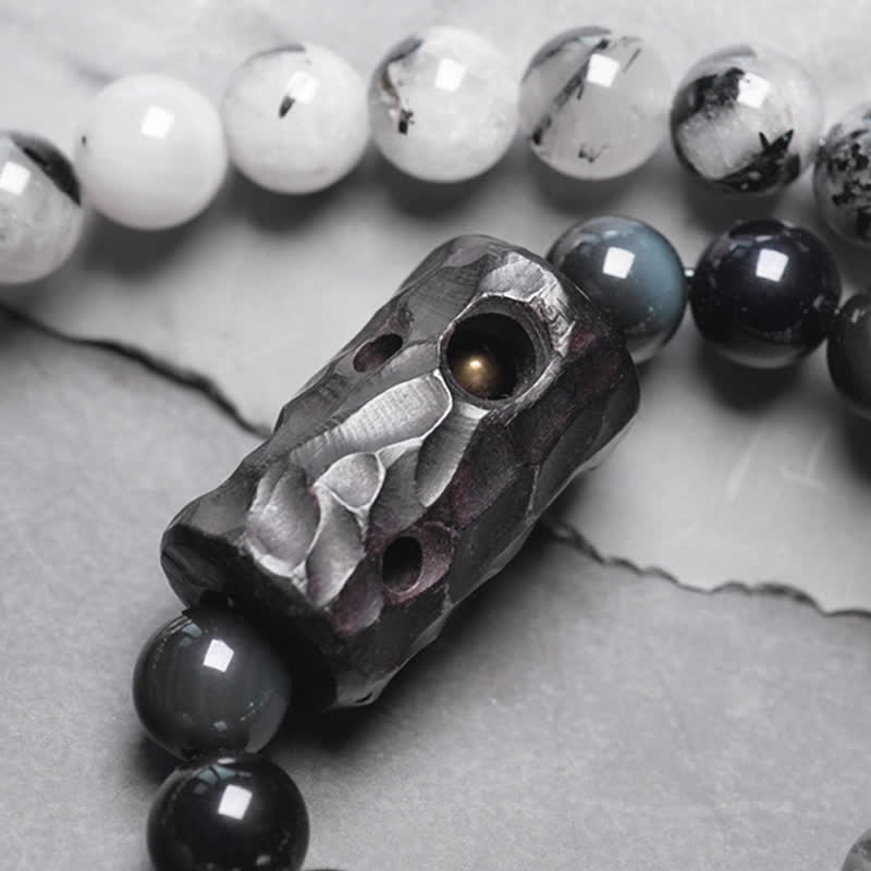 Black Rutilated Quartz Ebony Wood White Crystal Success Couple Bracelet - Image 11