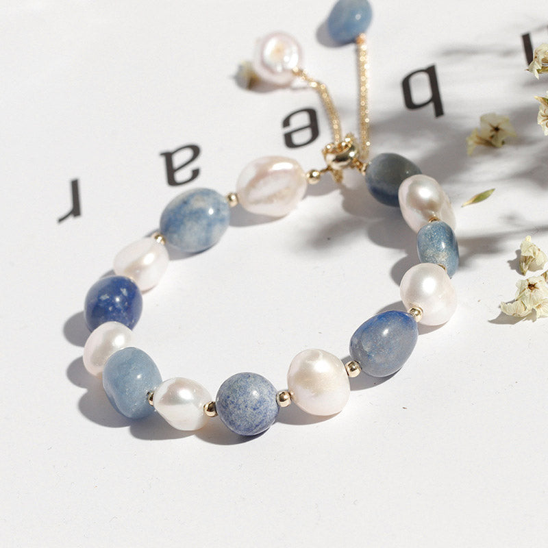 Natural Blue Aventurine Crystal Pearl Bead Healing Bracelet - Image 5