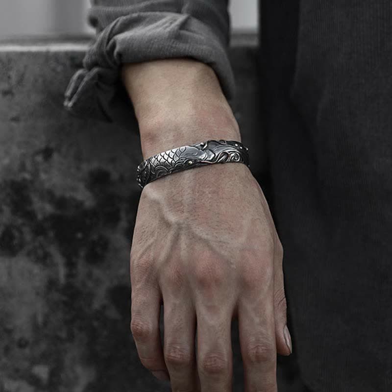 999 Sterling Silver 990 Gold Koi Fish Luck Wealth Success Bracelet Bangle - Image 4