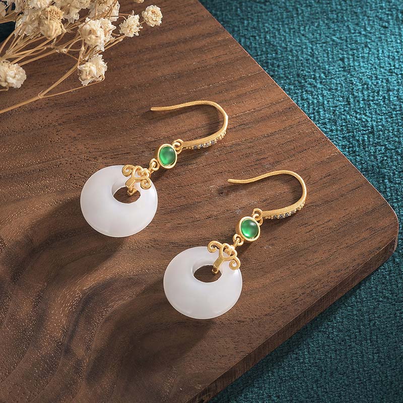 FengShui White Jade Blessing Drop Earrings - Image 17