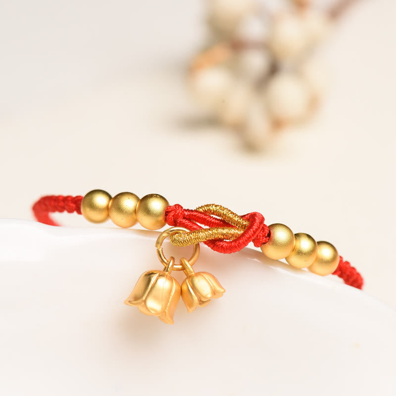 Handcrafted Lily Of The Valley Flower Charm Design Luck Protection Braided Bracelet - Image 4