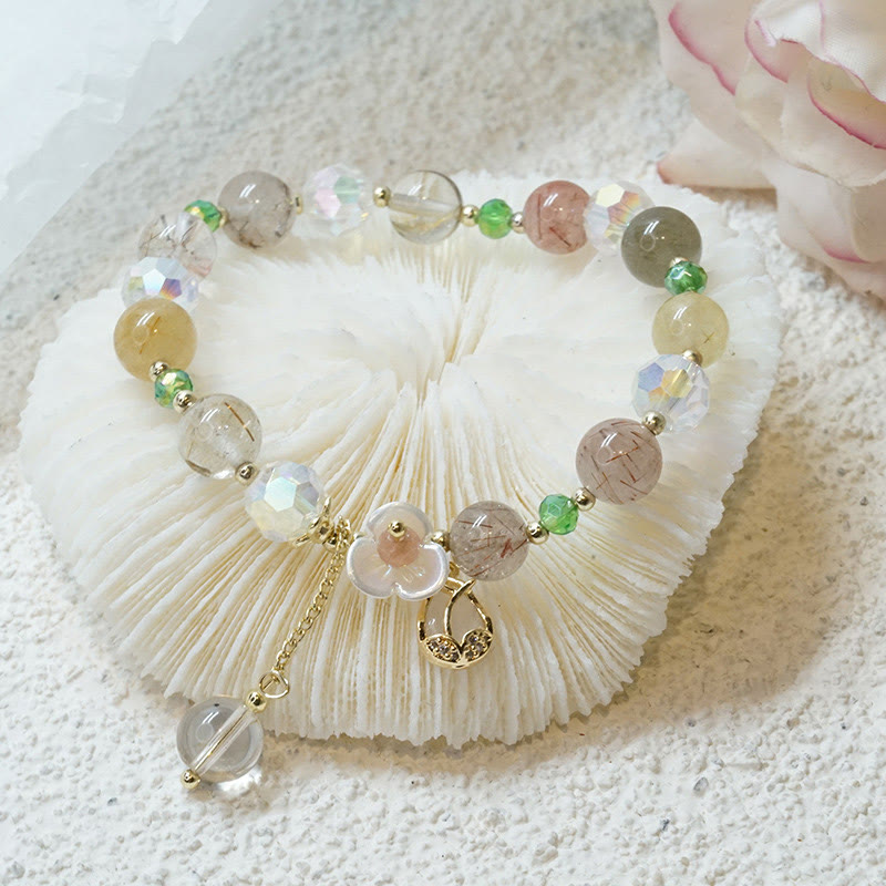 Strawberry Quartz Rutilated Quartz Fluorite Flower Healing Bracelet - Image 14
