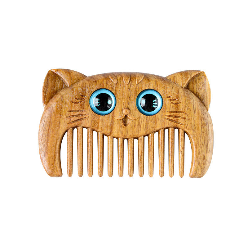 Simple Cat Pattern Green Sandalwood Cure Portable Comb - Image 11