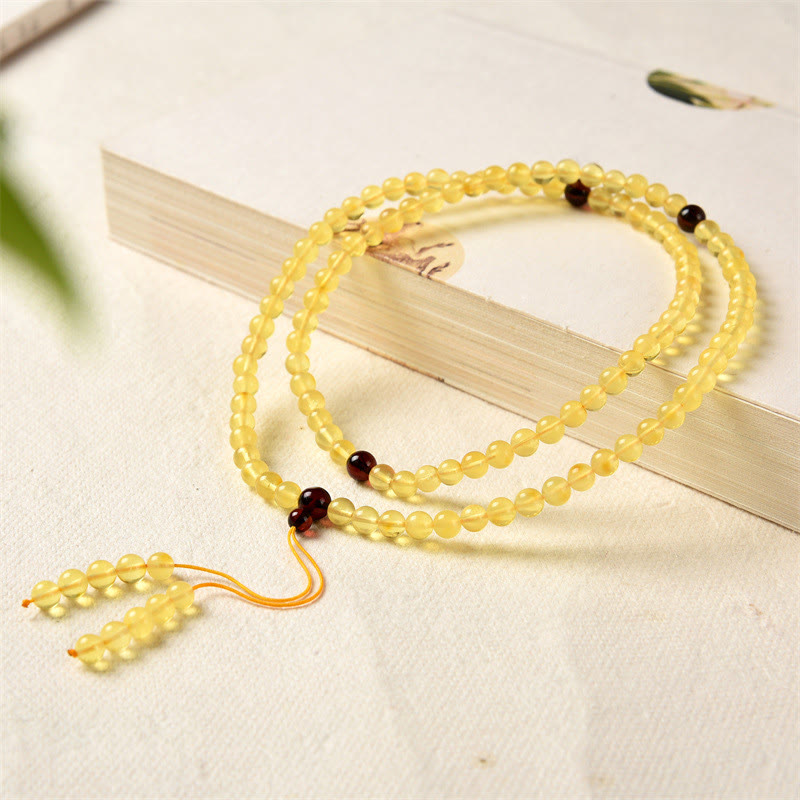 108 Mala Beads Natural Amber Clear Anxiety Bracelet - Image 3