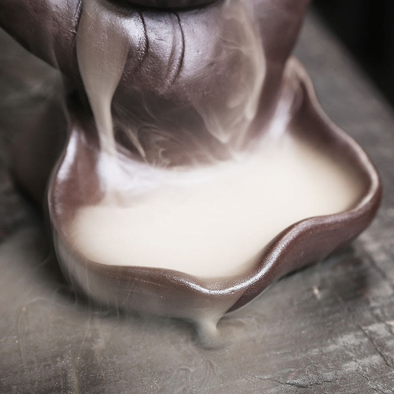 Halloween Skull With Ghost Hand Purple Clay Spiritual Incense Burner Decoration - Image 7