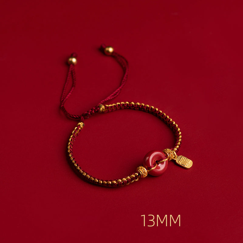 Natural Cinnabar Peace Buckle Fu Character Charm Blessing Braided Bracelet - Image 11