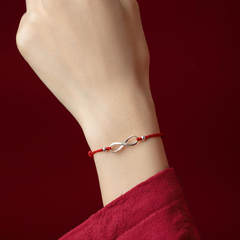 925 Sterling Silver Endless Knot Protection Luck Red String Bracelet Anklet - Image 5