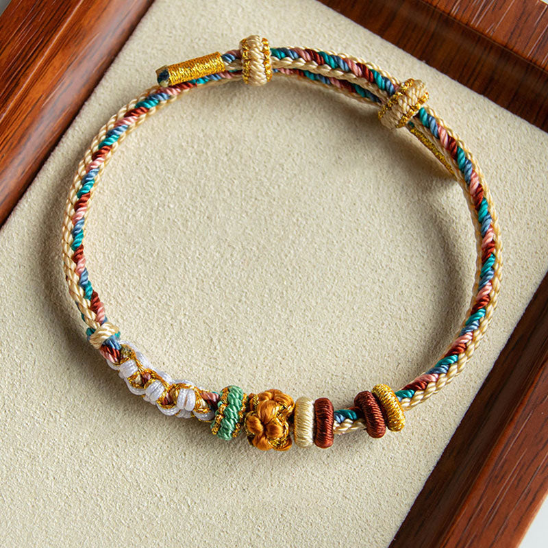 Handmade Dunhuang Color Peach Blossom Pattern Braid String Bracelet - Image 5