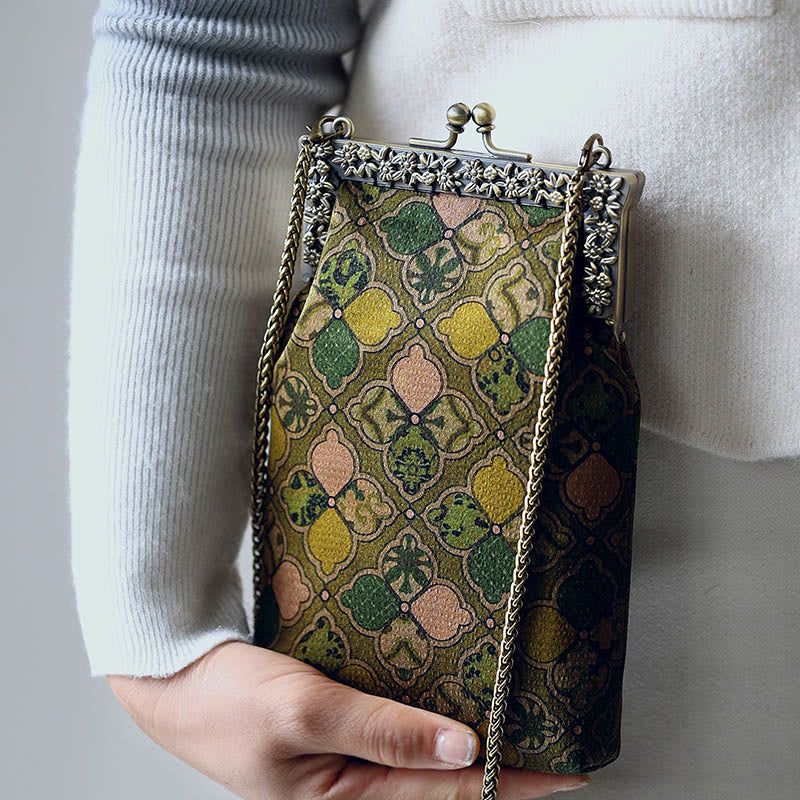 Green Leaves Handbag Metal Chain Crossbody Bag Shoulder Bag Cellphone Bag - Image 5