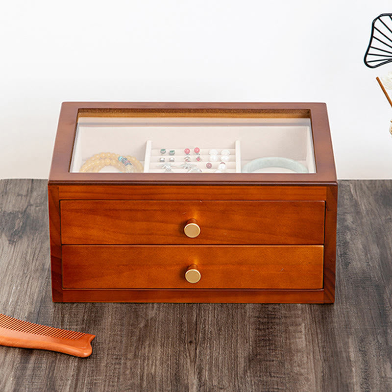 Retro Solid Wood Jewelry Box Jewelry Storage Box With Drawer - Image 4