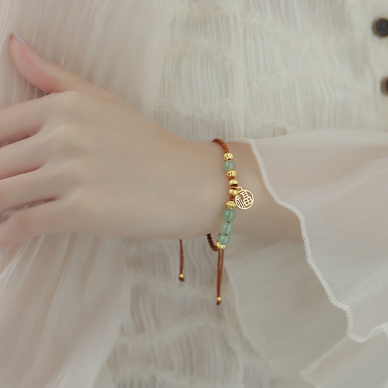 Jade Beads Fu Character Blessing Rope Bracelet - Image 6
