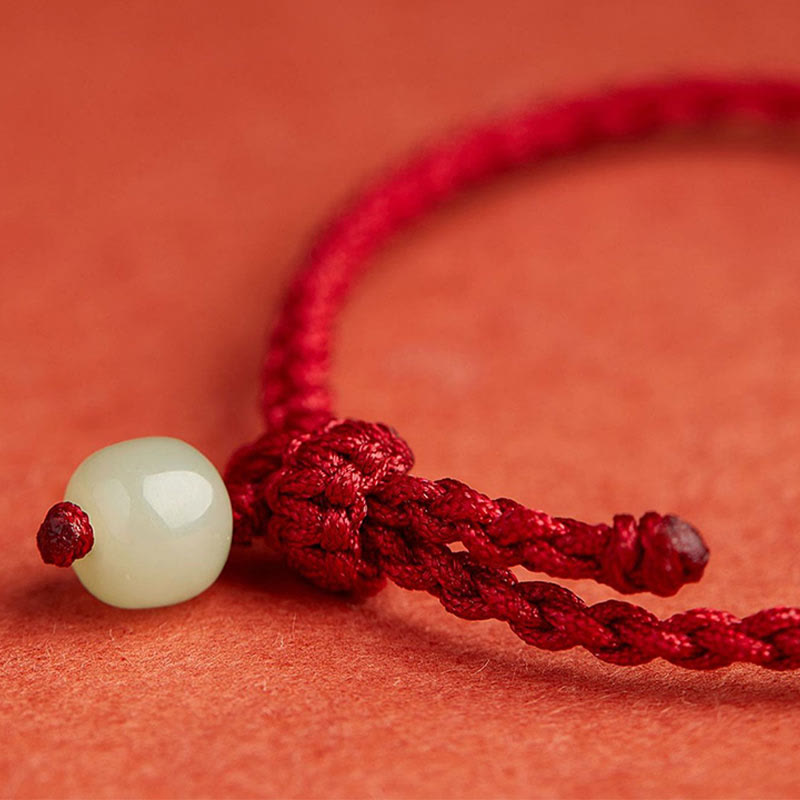 Round Peace Buckle Jade Lotus Happiness Abundance Wealth String Bracelet - Image 8