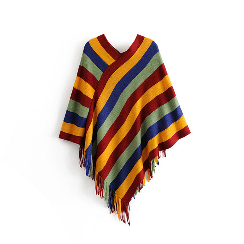 Tibetan Colorful Striped Design Shawl Tassels Pullover Winter Cozy Travel Scarf Wrap - Image 21