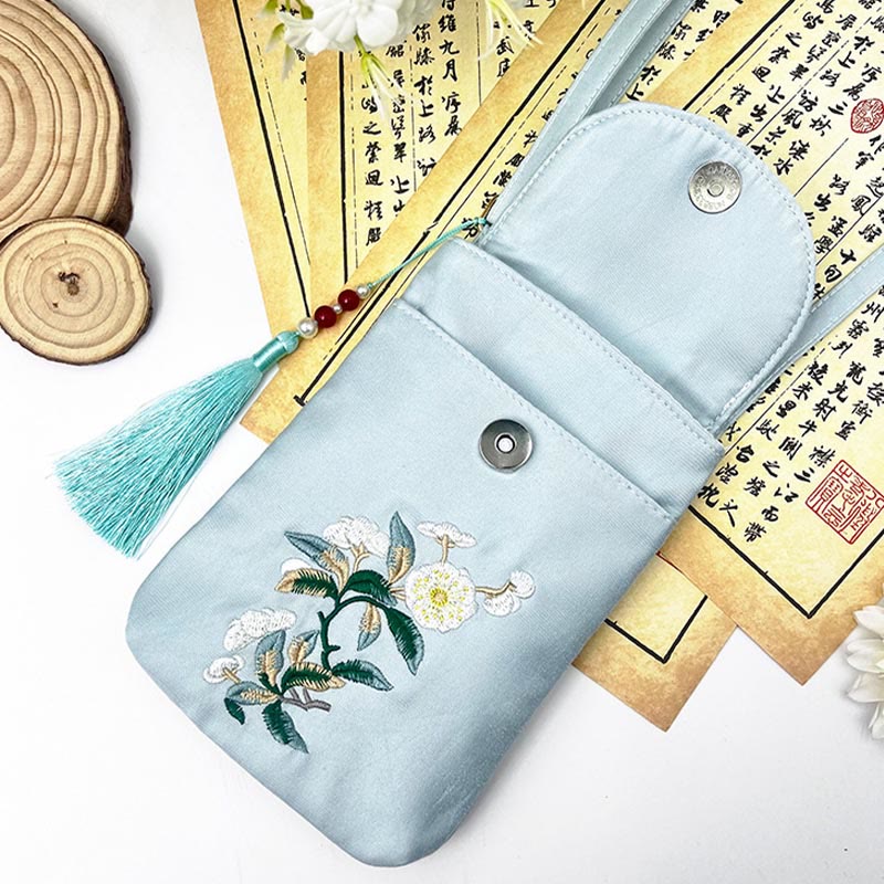 Small Embroidered Flowers Crossbody Bag Shoulder Bag Double Layer Cellphone Bag - Image 17