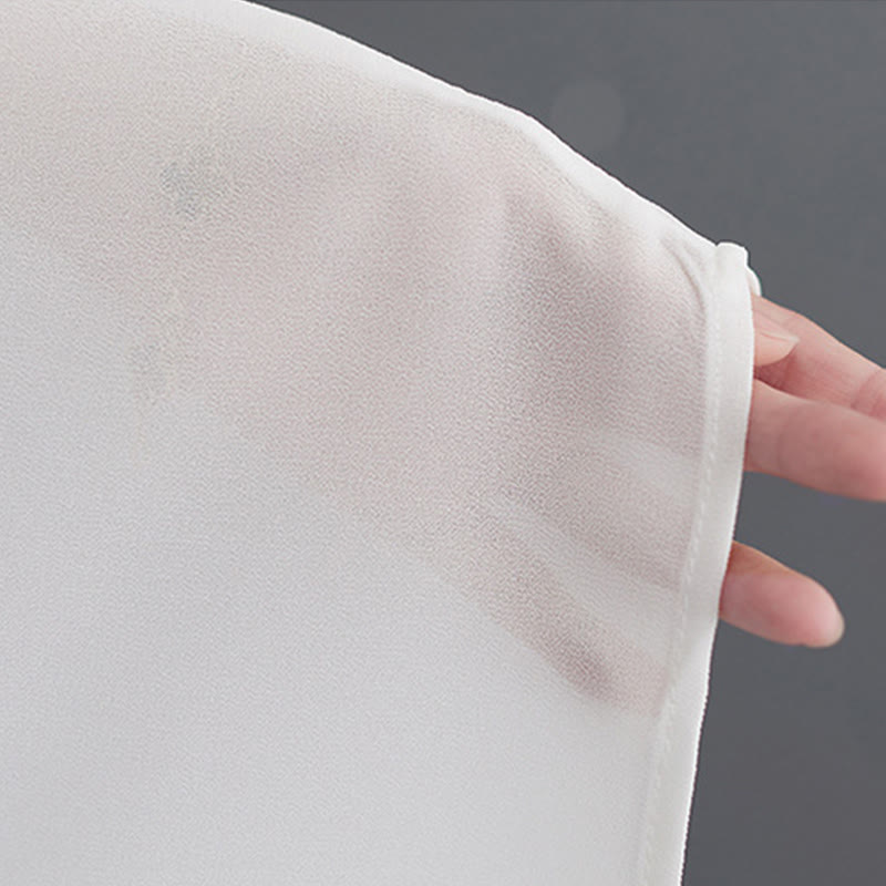 2Pcs Frog-Button Long Sleeve Midi Dress Wide Leg Pants Chiffon Zen Women's Set - Image 13