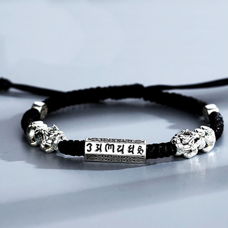 Double PiXiu Feng Shui Copper Coin Om Mani Padme Hum String Bracelet - Image 11