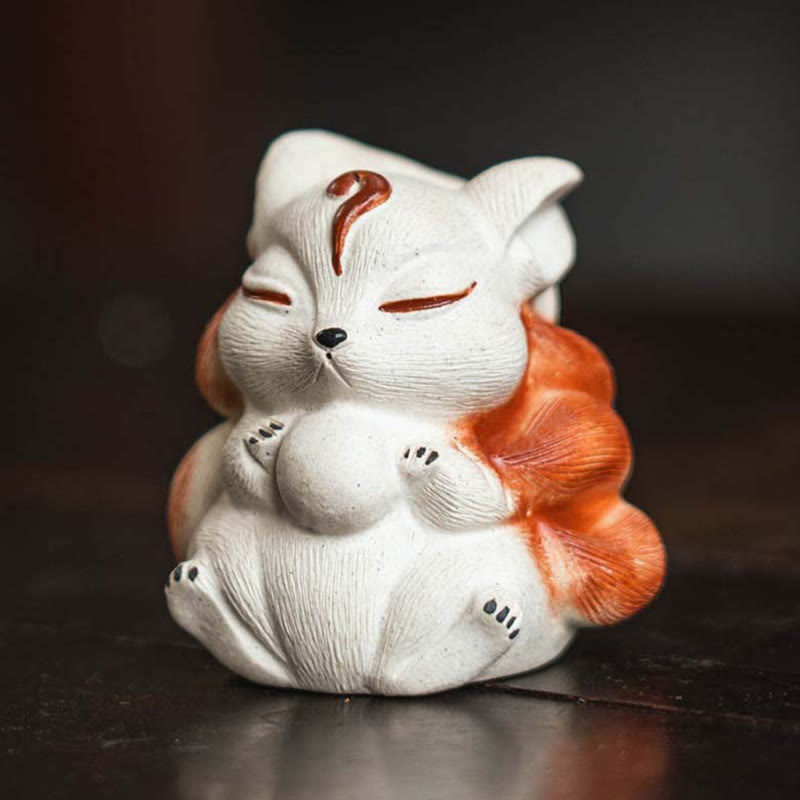 Mini Nine Tailed Fox Purple Clay Luck Desk Decoration