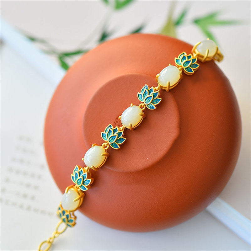 White Jade Cyan Jade Lotus Protection Bracelet - Image 5