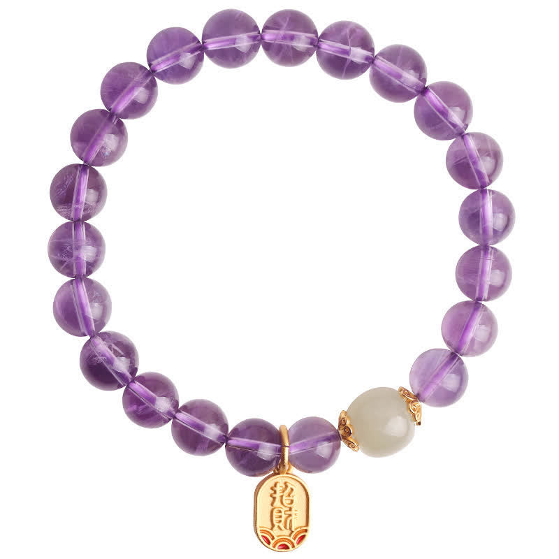 Natural Amethyst Crystal Hetian Jade Healing Charm Bracelet - Image 15
