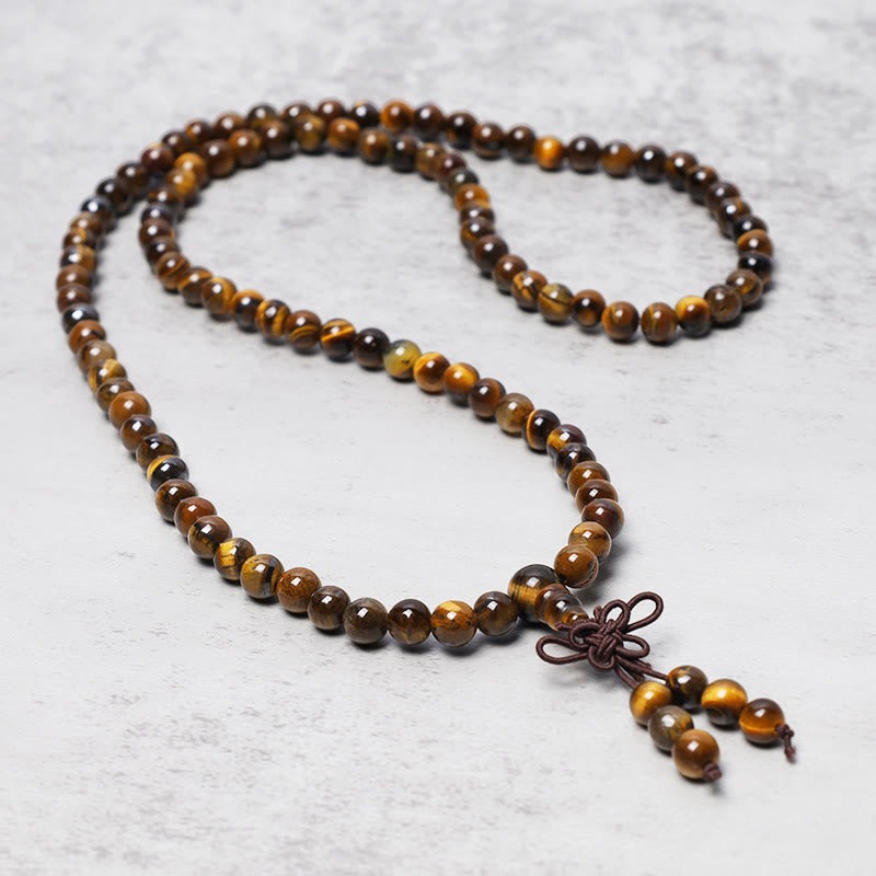 Tibetan 108 Natural Tiger Eye Gemstone Beads Prayer Mala Bracelet Necklace