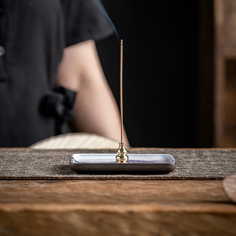 Mountain Lake Flower Leaf Healing Ceramic Plate Tray Stick Incense Burner Decoration - Image 6