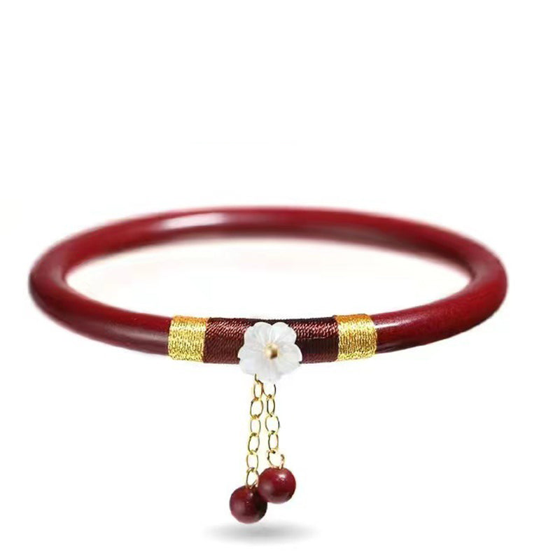 2Pcs Cinnabar Flower Blessing Bangle Charm Bracelet - Image 4