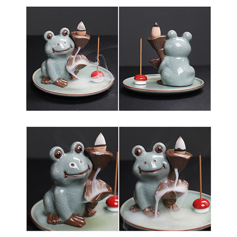 Meditation Frog Ceramic Lotus Healing Incense Burner - Image 13