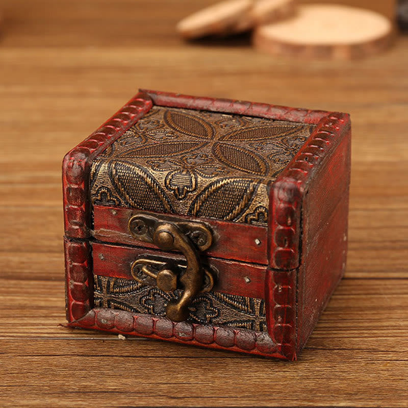 Retro Small Square Wood Jewelry Box Lotus Grass Flower Grape Copper Coin Daffodil Jewelry Storage Box - Image 19