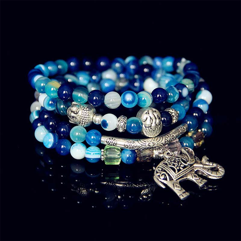 Natural Agate Elephant Buddha Hope Bracelet
