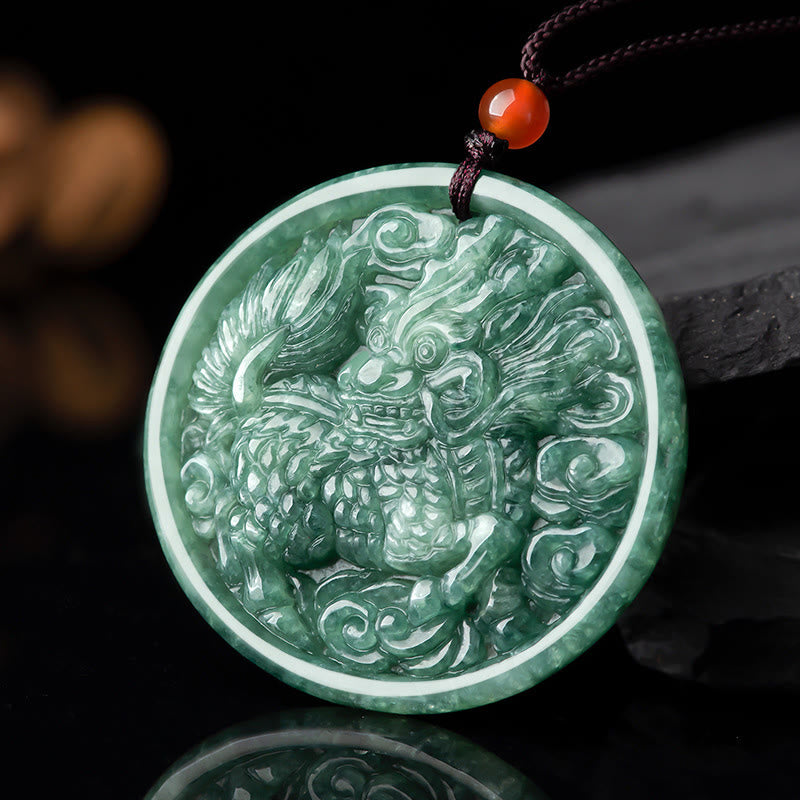 Natural Jade Kirin Abundance String Necklace Pendant