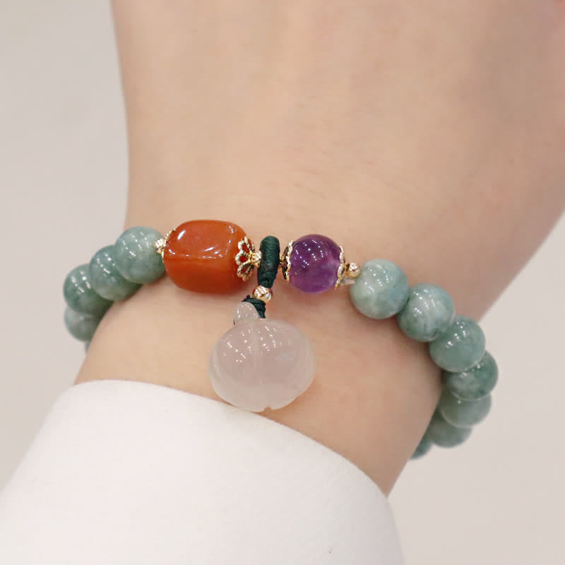 Cyan Jade Lotus Pumpkin Wish Peace Buckle Amethyst Crystal Healing Bracelet - Image 6