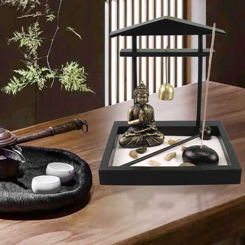 Buddha Statue Rocks Meditation Peace Zen Garden Set Home Decoration - Image 3