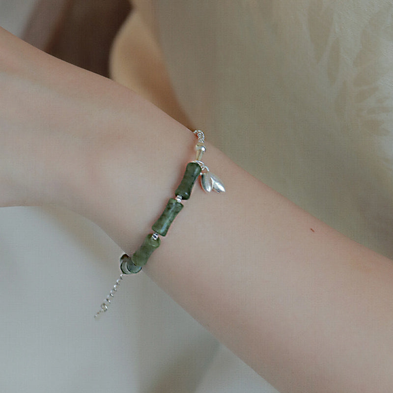 925 Sterling Silver Peridot Bamboo Pattern Luck Bracelet - Image 3