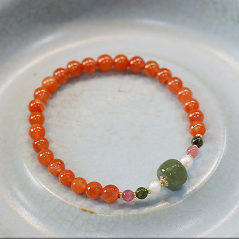 Natural Red Agate Hetian Jade Bead Confidence Calm Bracelet - Image 3