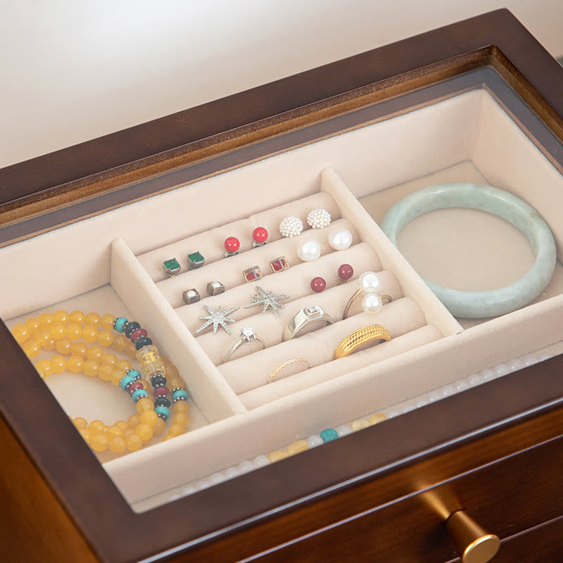 Retro Solid Wood Jewelry Box Jewelry Storage Box With Drawer - Image 11