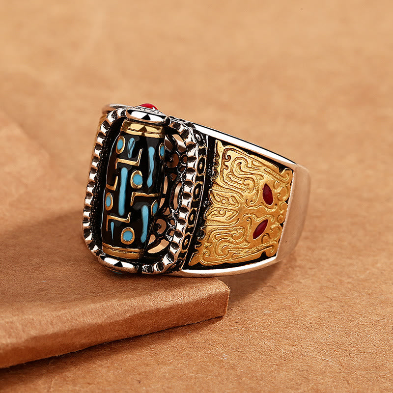 Tibetan Nine-Eye Dzi Bead Wealth Blessings Rotatable Ring - Image 3