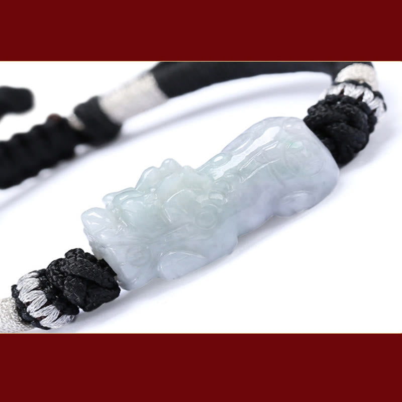 Handmade Natural Jade PiXiu Luck Prosperity Braided String Bracelet - Image 7