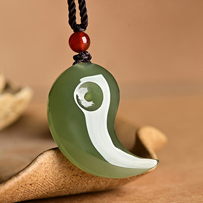 Yin Yang White Jade Cyan Jade Protection Blessing Necklace String Pendant - Image 3