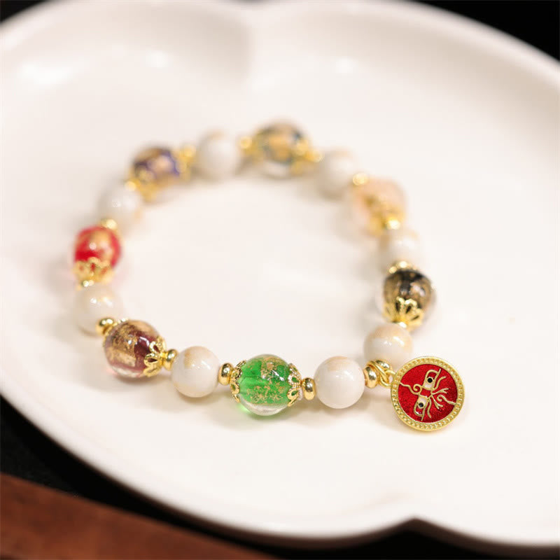 Tibetan Five God Of Wealth Fortune Liuli Glass Bead Incense Ash Porcelain Bead Charm Bracelet