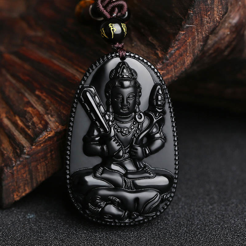 Chinese Zodiac Natal Buddha Natural Black Obsidian Purification Necklace Pendant - Image 15