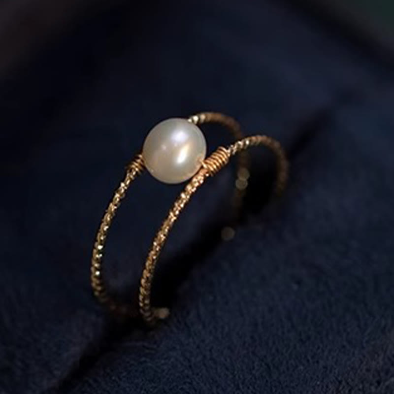 Round Jade Pearl Bead Double Layer Copper Luck Adjustable Ring - Image 12