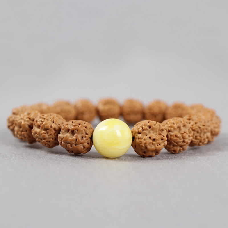 Tibet Rudraksha Bodhi Seed Dzi Bead Amber Turquoise Wealth Bracelet - Image 4