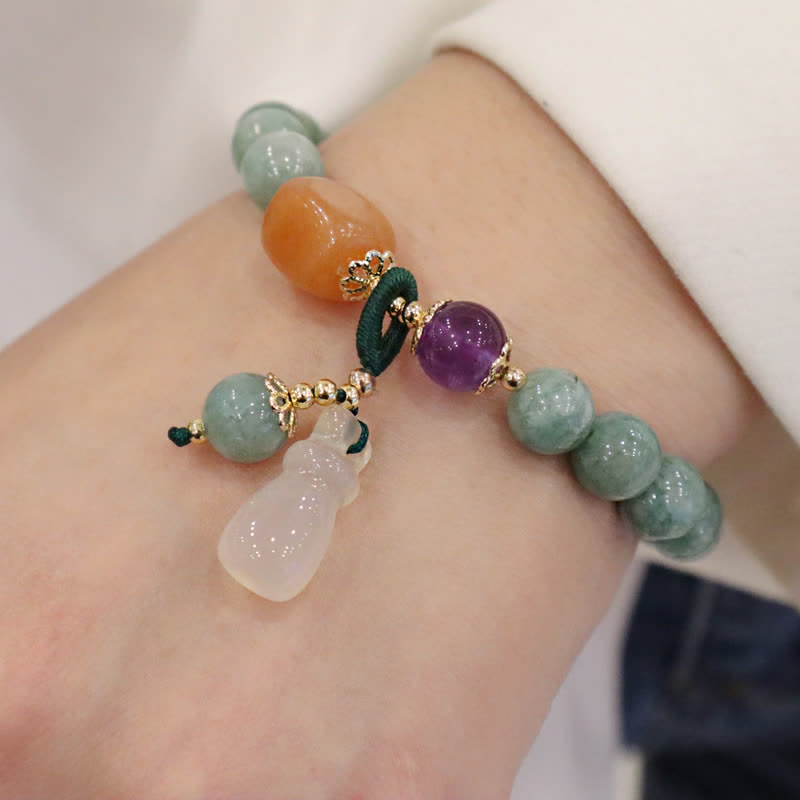 Cyan Jade Lotus Pumpkin Wish Peace Buckle Amethyst Crystal Healing Bracelet - Image 8