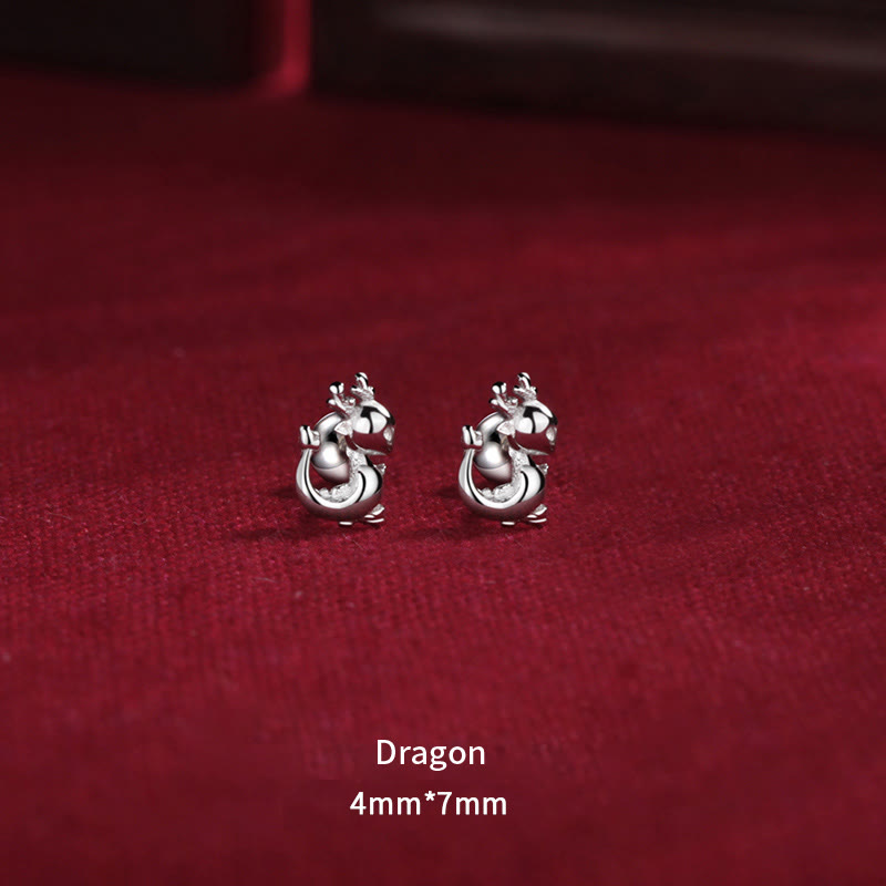 925 Sterling Silver Year Of The Dragon Design Luck Protection Stud Earrings