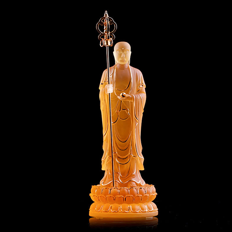 Handmade Ksitigarbha Bodhisattva Figurine Liuli Crystal Art Piece Serenity Statue Home Decoration - Image 7
