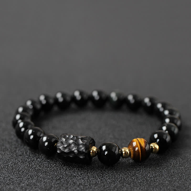Black Obsidian Ebony Wood Red Tiger Eye Strength Couple Bracelet - Image 3