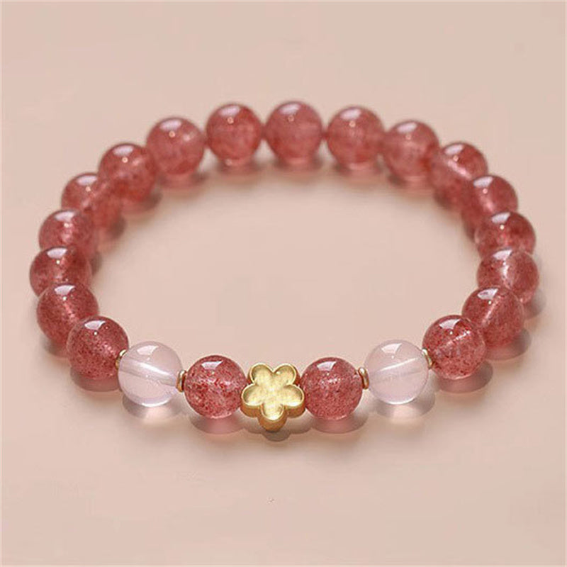 Natural Strawberry Quartz Peach Blossom PiXiu Attract Fortune Healing Bracelet