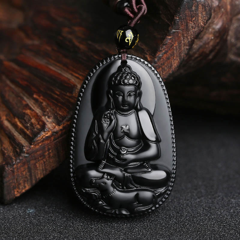 Chinese Zodiac Natal Buddha Natural Black Obsidian Purification Necklace Pendant - Image 24