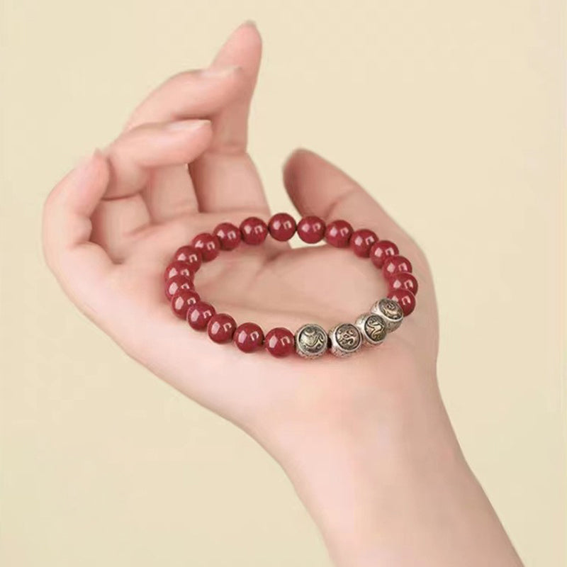 925 Sterling Silver Natural Cinnabar Four Beasts Blessing Bracelet - Image 19