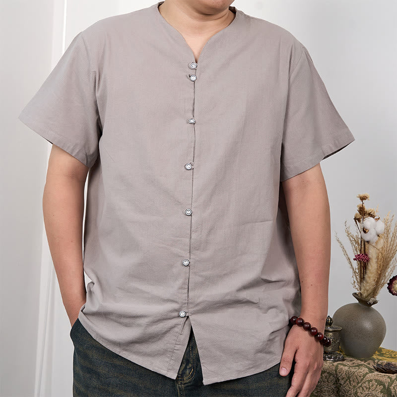 Men's Short Sleeve Button Down Cotton Linen Shirt - Image 16
